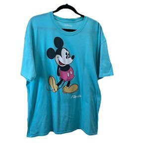 Disney Mickey Mouse Original Teal Blue Short Sleeve Graphic Top Womens Size XL